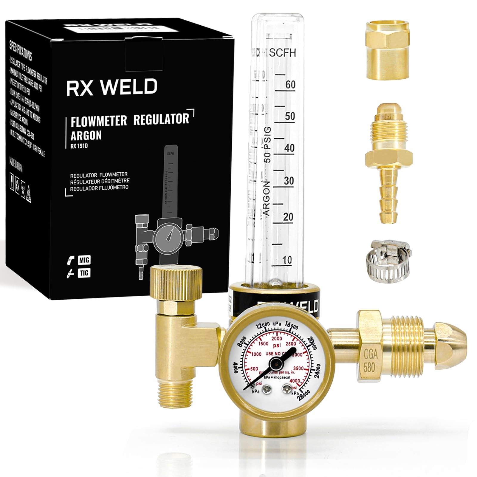 Argon Regulator for MIG TIG Weld, CGA580