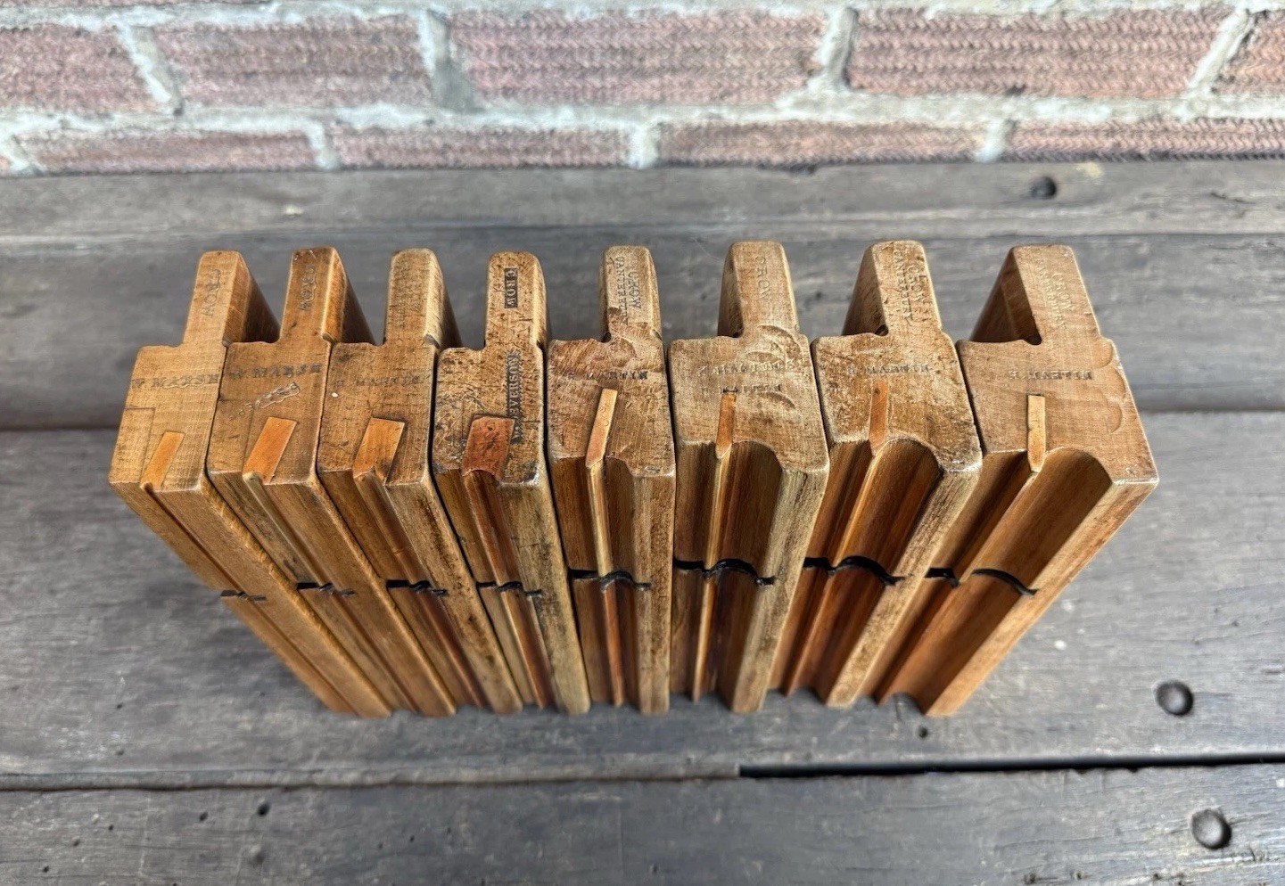 8 Vintage Crow Graduated Side Bead Wooden Moulding Planes Woodworking Old Tool