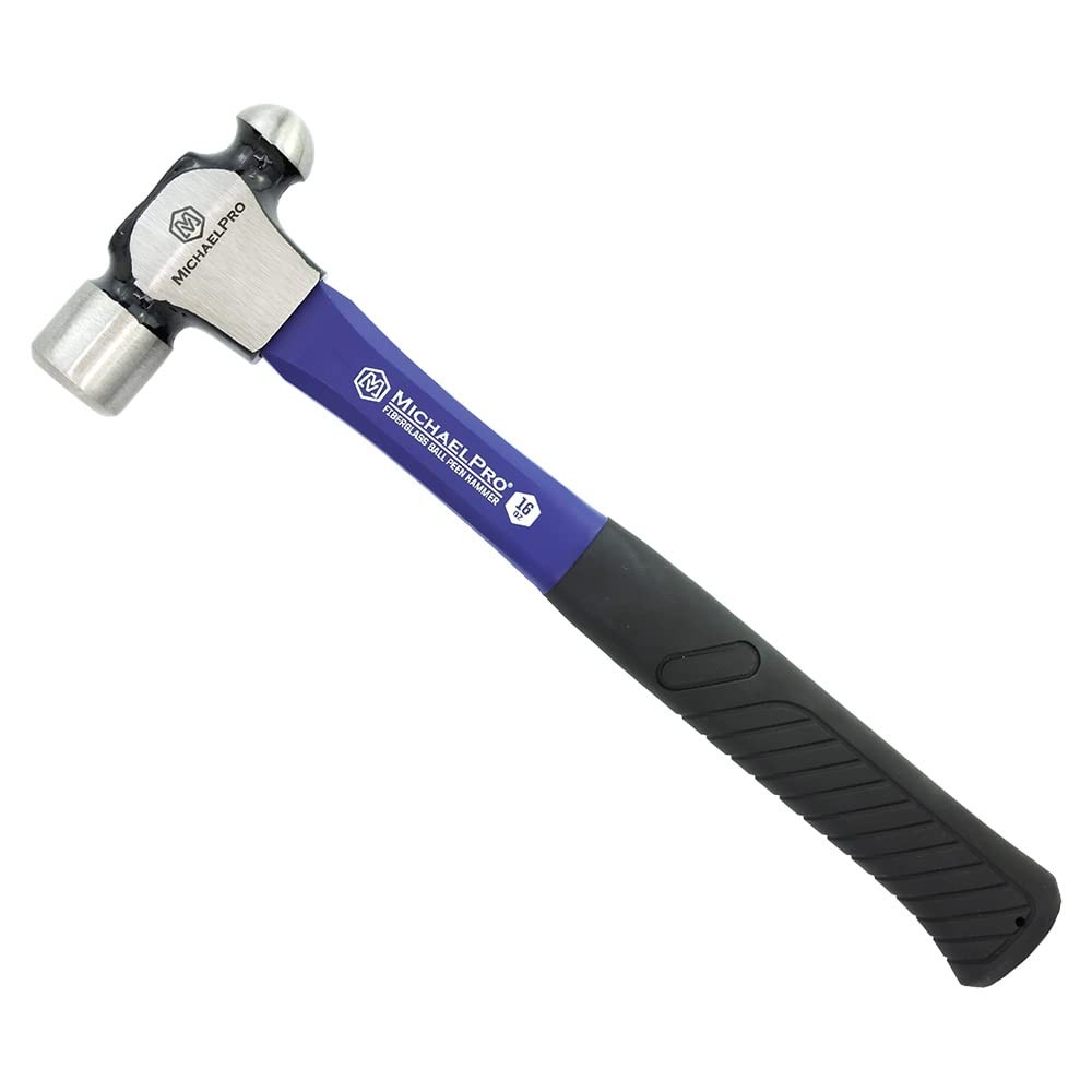 16oz Ball Peen Hammer Premium Forged Steel Fiberglass Handle Shock Resistant And