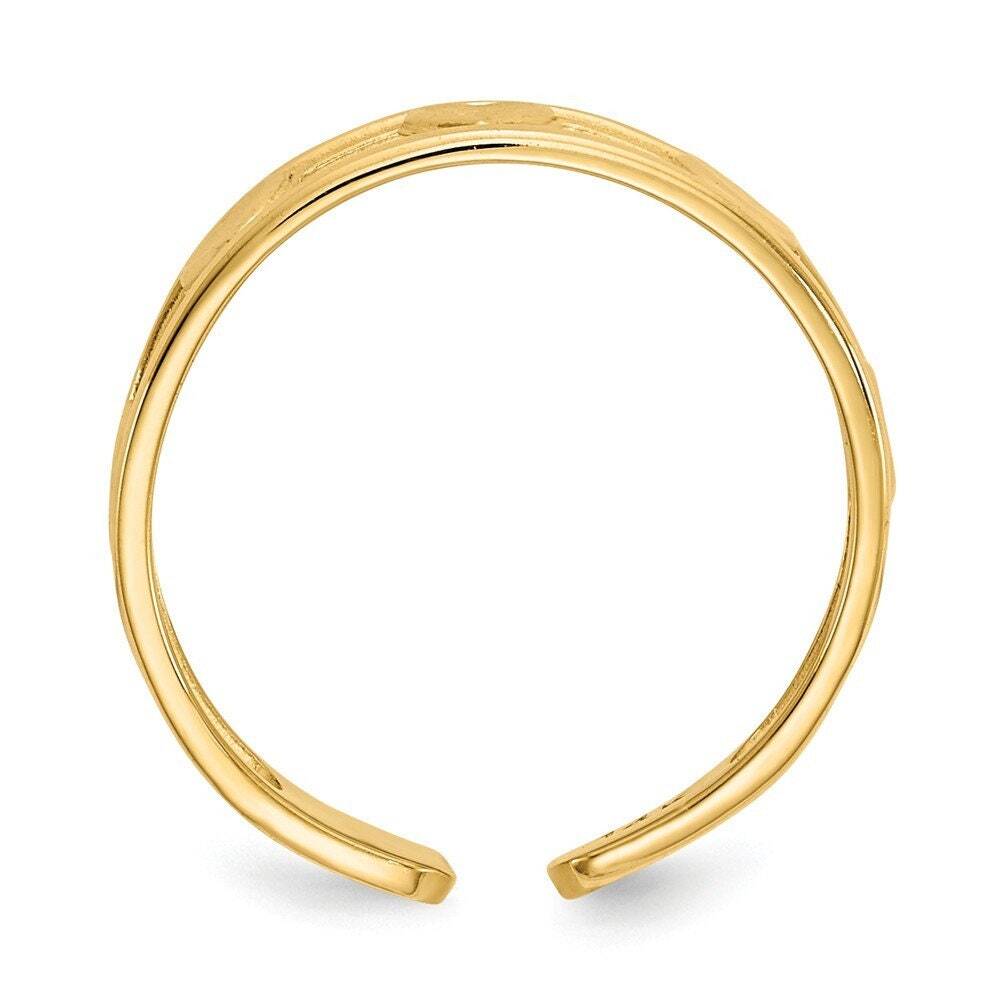14k Yellow Gold Solid Textured Hearts Toe Ring - Adjustable Gold Toe Rings for