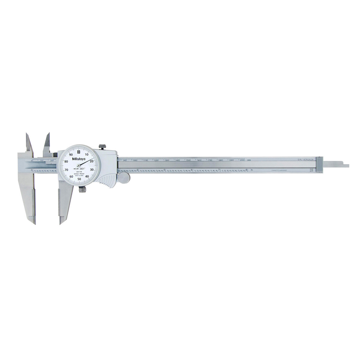 Mitutoyo 505-739 0-8" DIAL CALIPER WITH ID & OD CARBIDE JAWS .001 -NEW