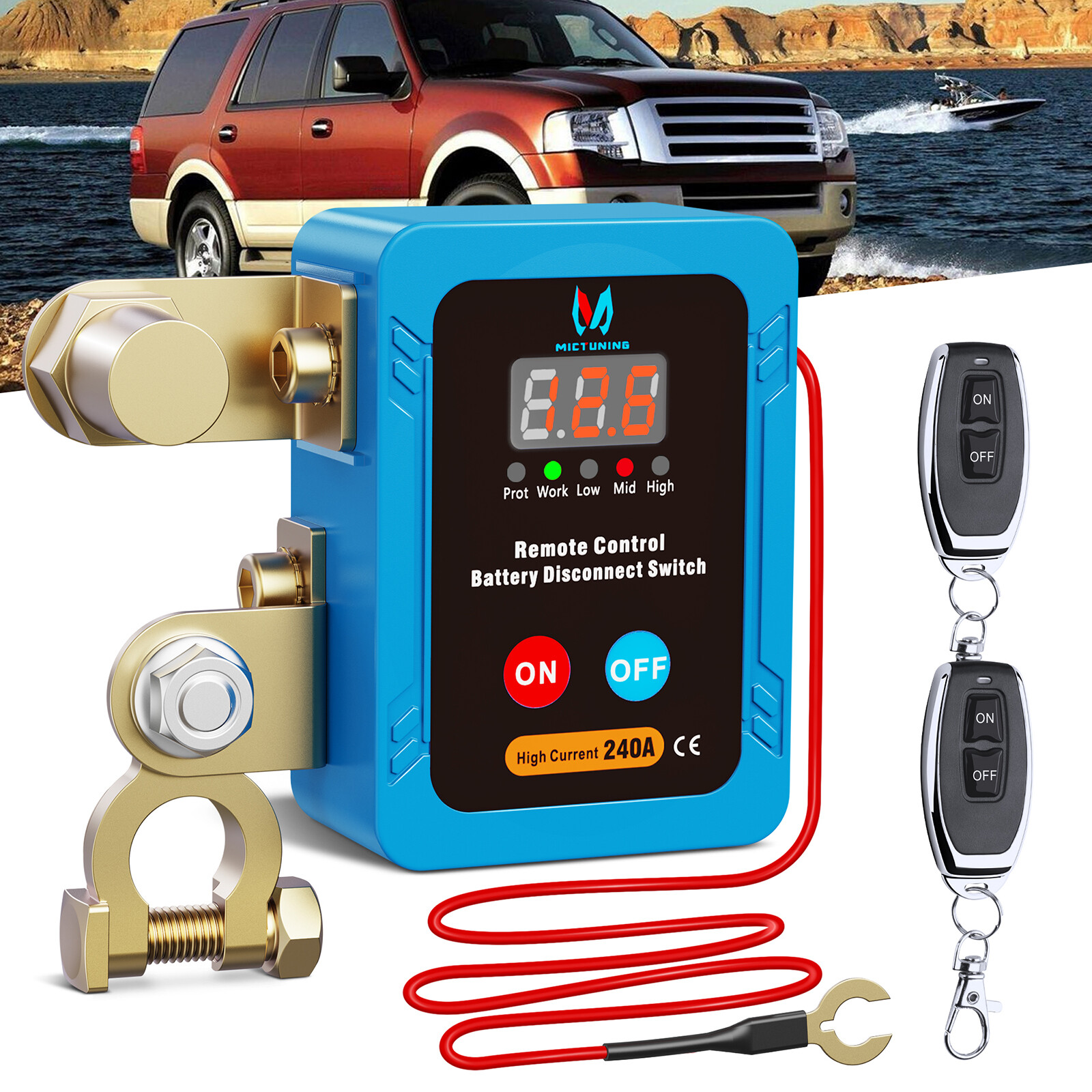 MICTUNING Remote Battery Disconnect Kill Switch 12V 240A LED Voltmeter Display