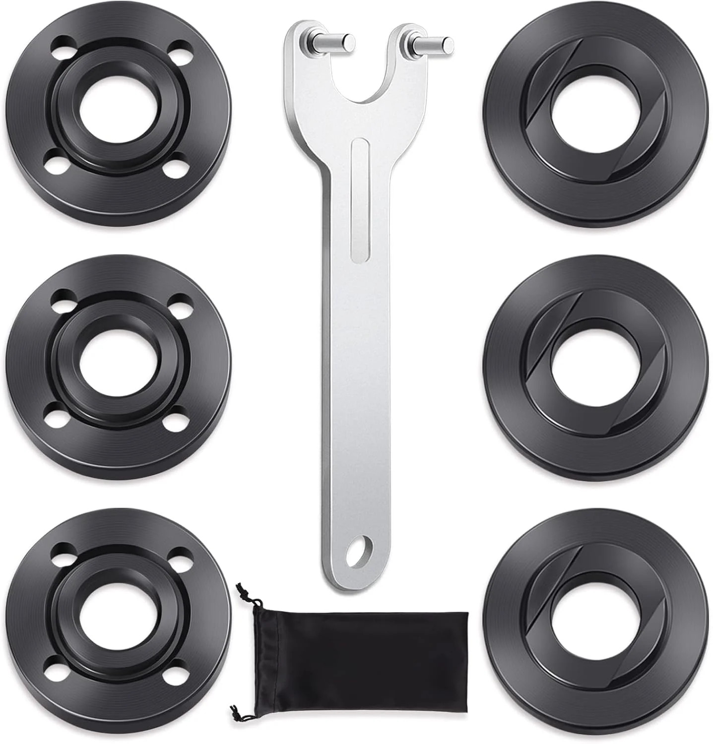 7PCS Angle Grinder Nut Flange Wrench, Premium Black, Silver