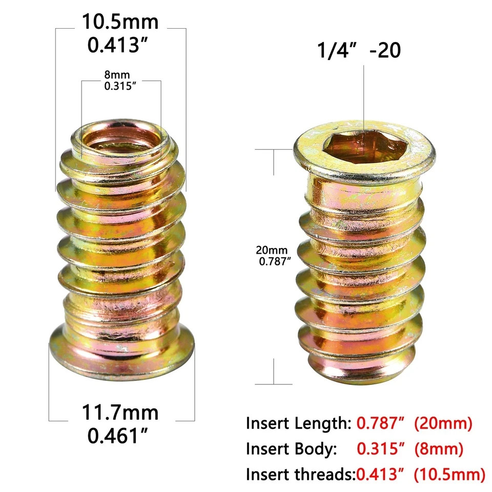 80 Pcs Premium Threaded Inserts for Wood, 1/4-20 Threaded Inserts with Hex