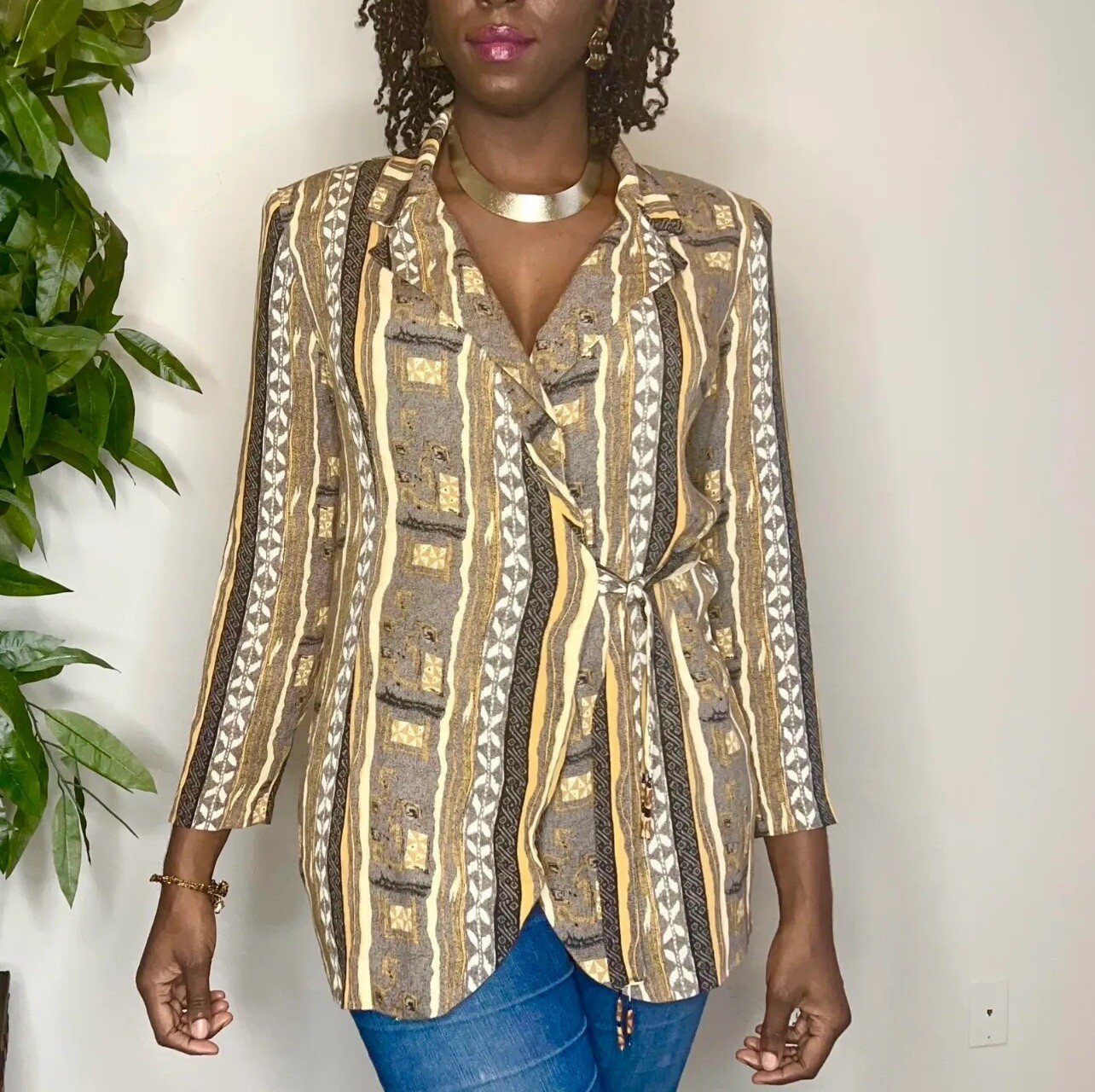 Multicolor Vintage, Abstract Print Women Blazer