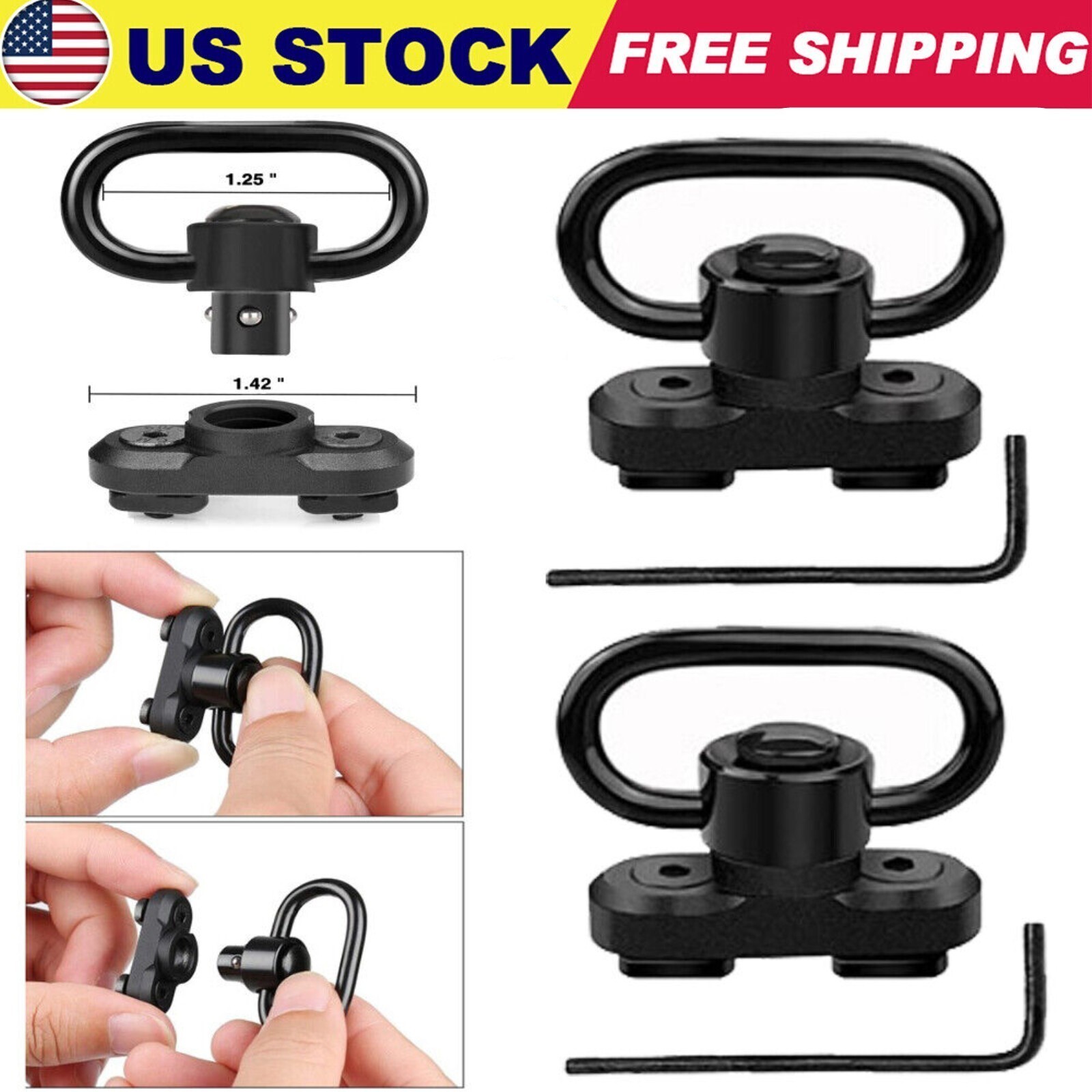 2/4Pcs M-LOK MLOK Quick Release Sling Mount Push Button QD Sling Swivel Adaptor