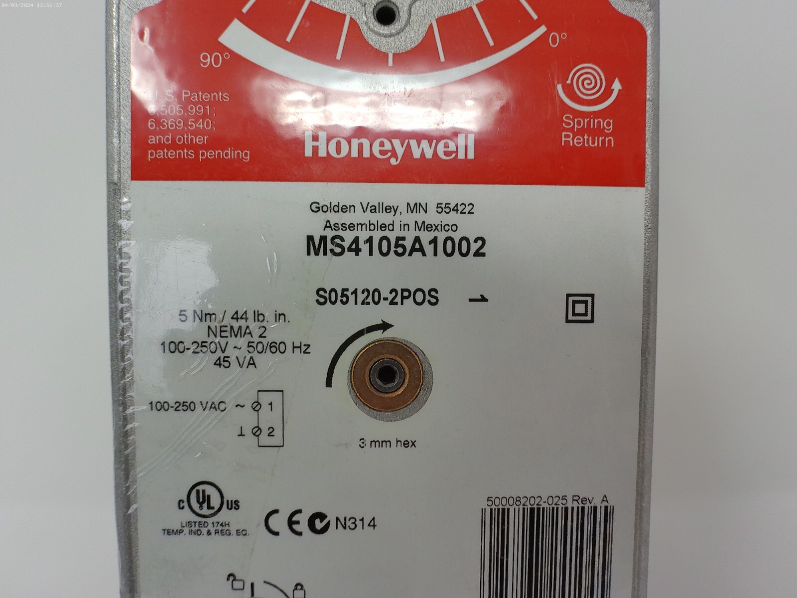 Honeywell MS4105A1002 Direct Coupled Actuator