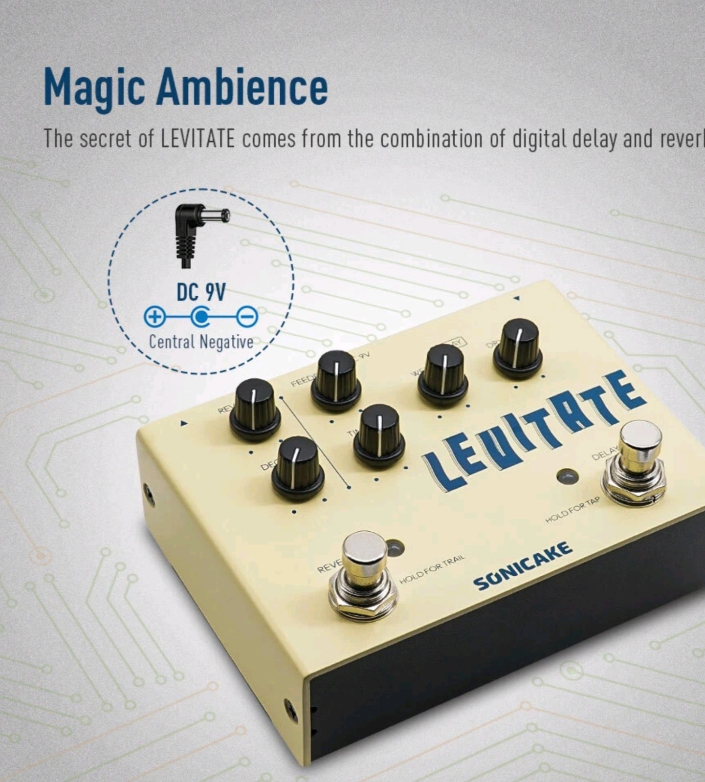 SONICAKE Levitate Digital Delay and Reverb 2 in 1 Guitar Effects Pedal