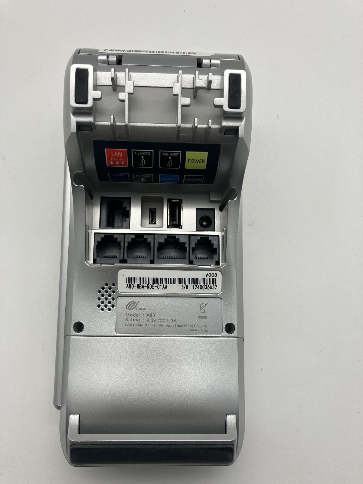 PAX A80 Ethernet Bluetooth WiFi Terminal Tested Turns on ( No Ac Adapter)