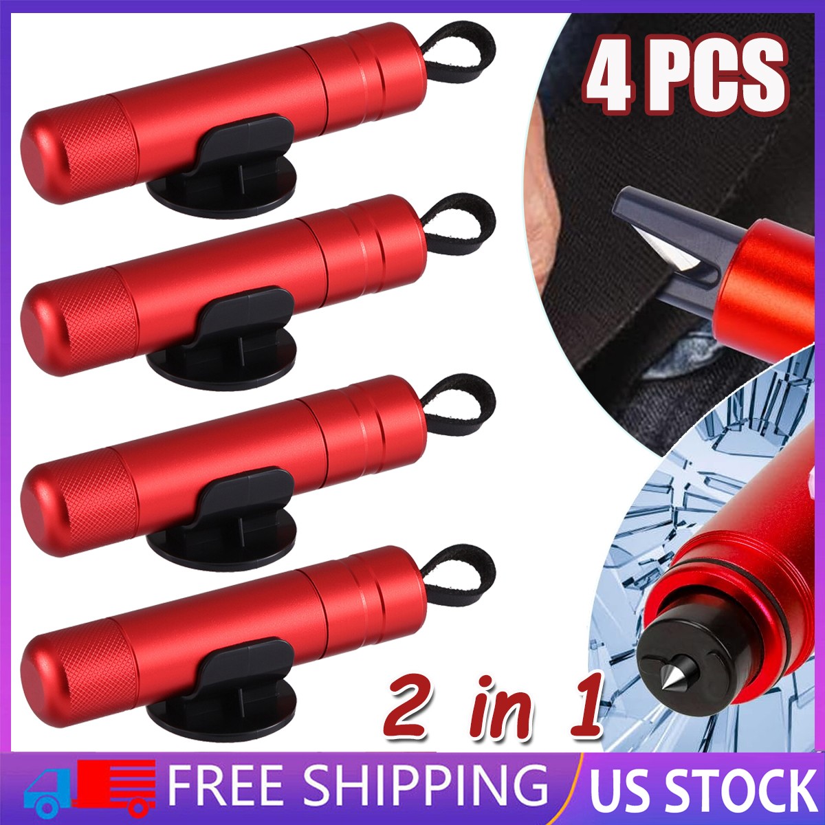 4 Pcs Safe Hammer Car Window Glass Breaker Emergency Escape Tool Seatbelt Cutter