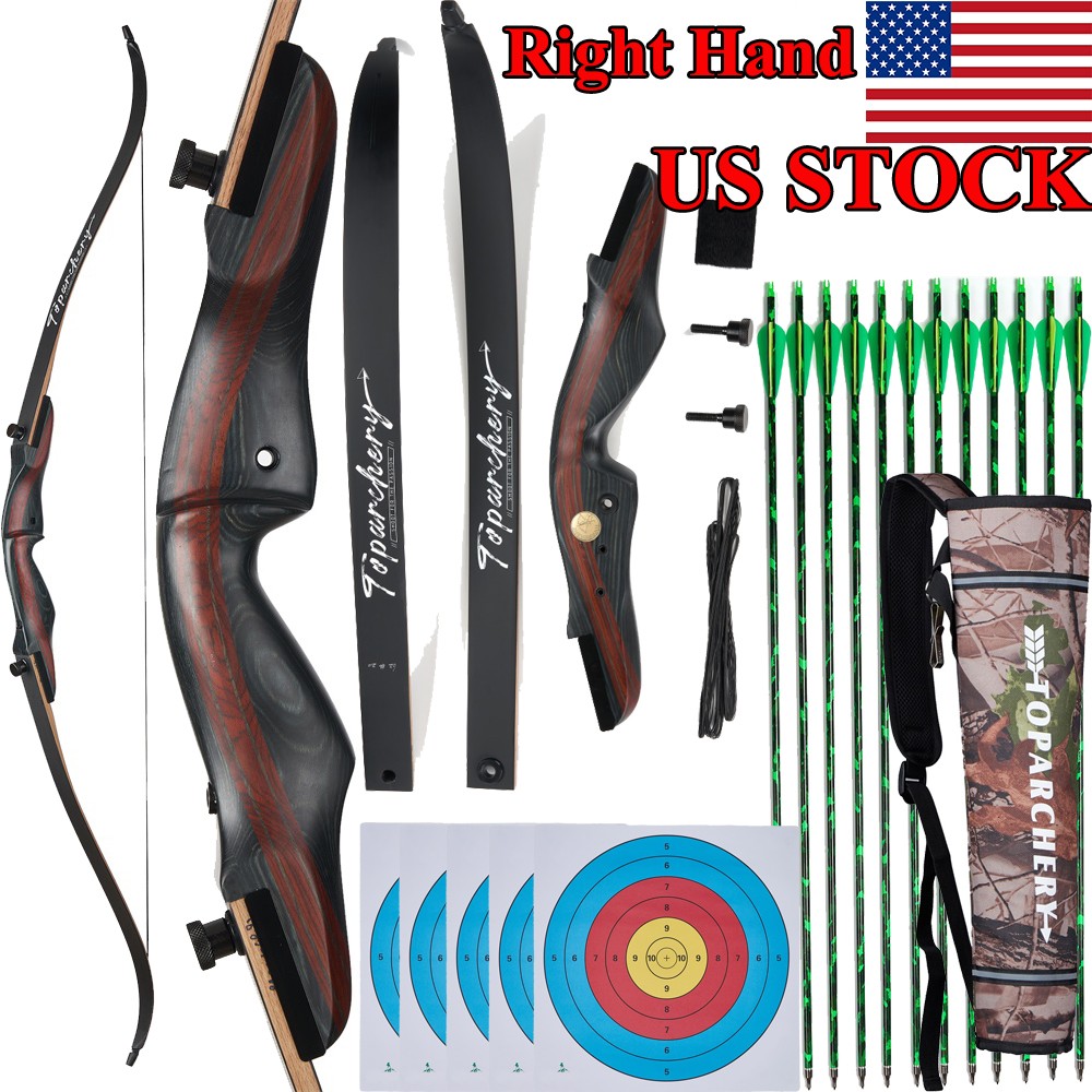 62"Takedown Recurve Bow Longbow 20-50LB Wooden Riser for Shooting Hunting Target