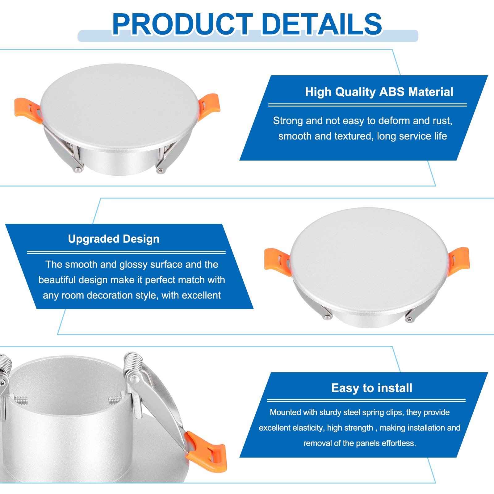 2Pack 3.7" Spring Ceiling Cover Plate for 2.2-3.4" Round Hole, Silver