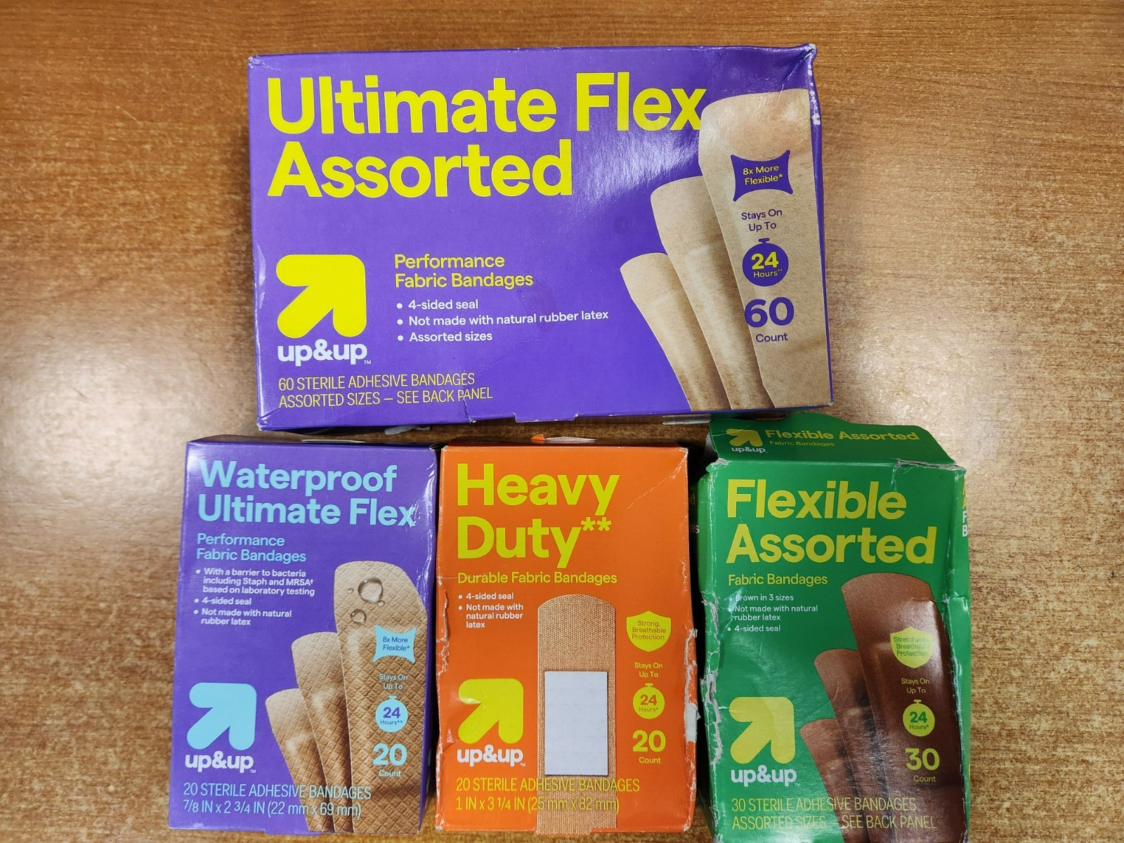 4 Boxes: up & up Assorted Bandages - See Description   E16C