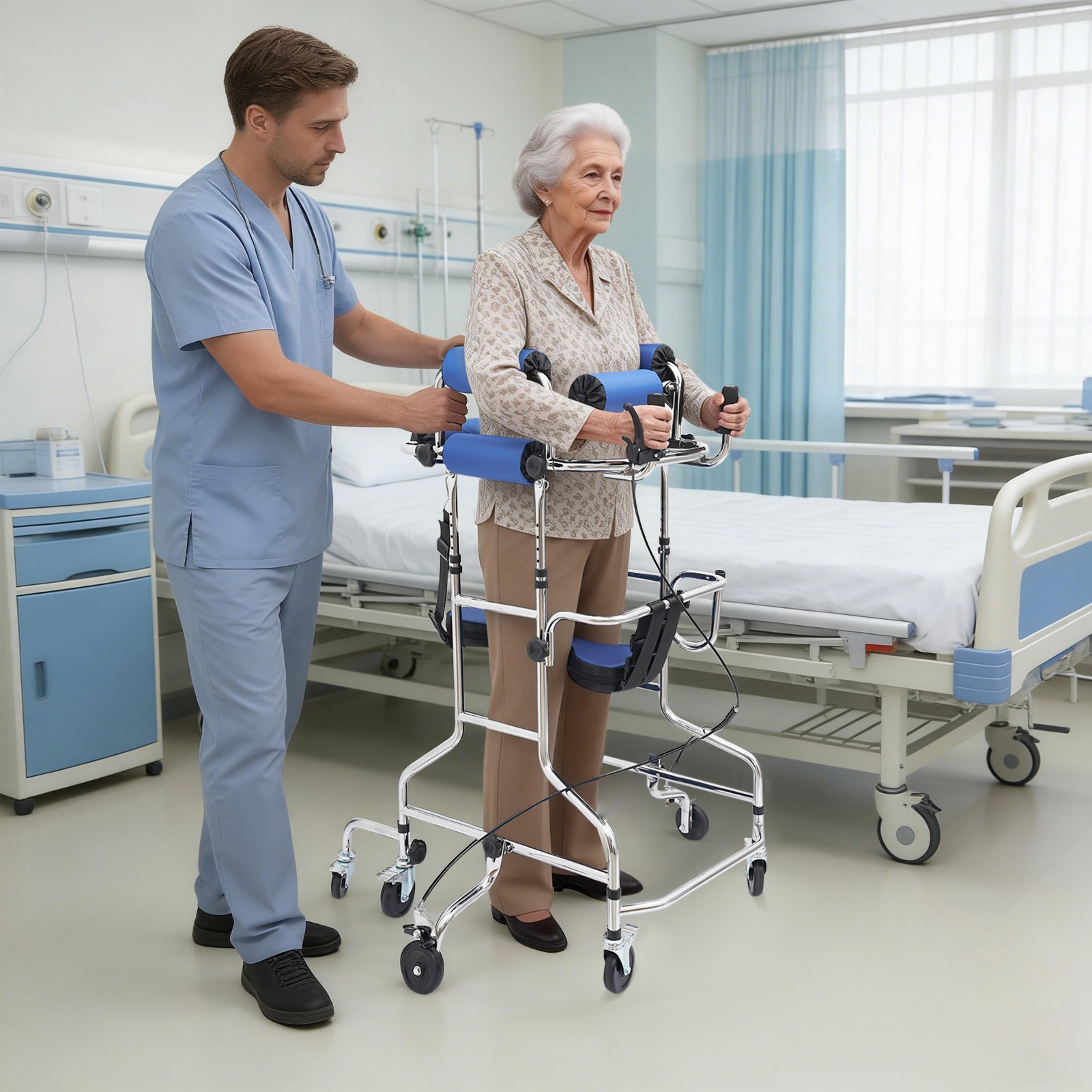 Adult Standing Walker, 8-Wheels Walking Aid for Woman Adjustable Height & Width