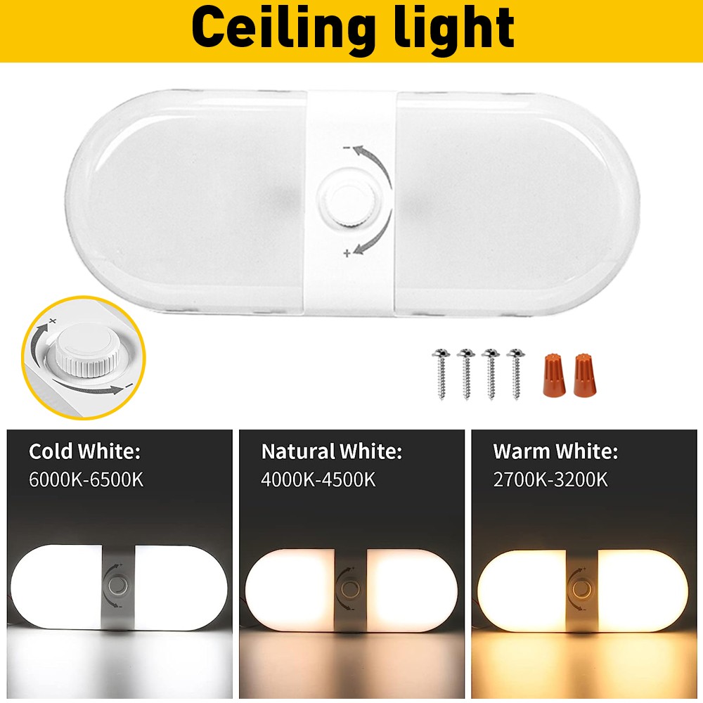 RV LED 12V Fixture Ceiling Double Light Dome for Trailer Camper RV Marine 700LM