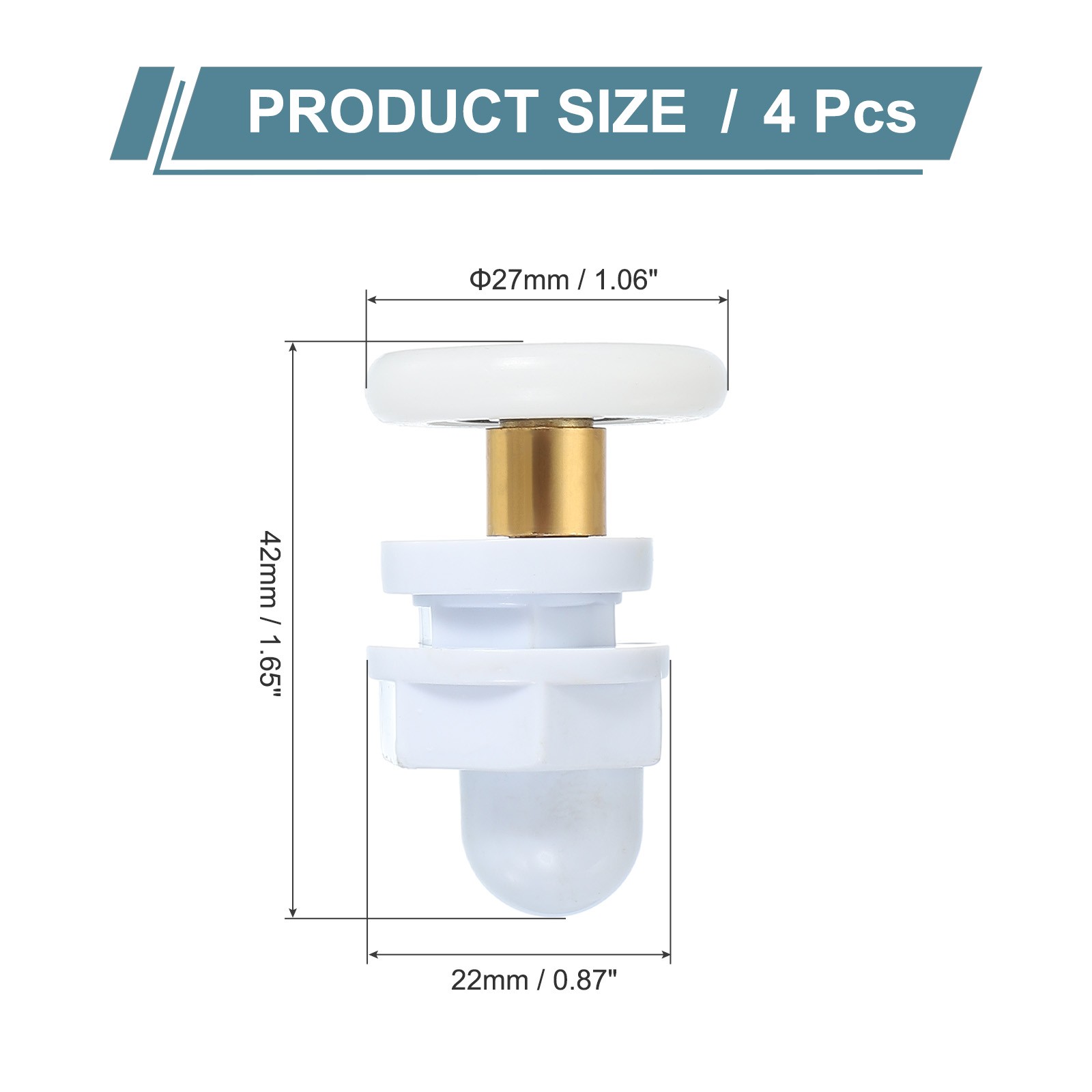 4 Pcs 27mm Shower Door Rollers Copper Rod Pulley Wheels Replacement White