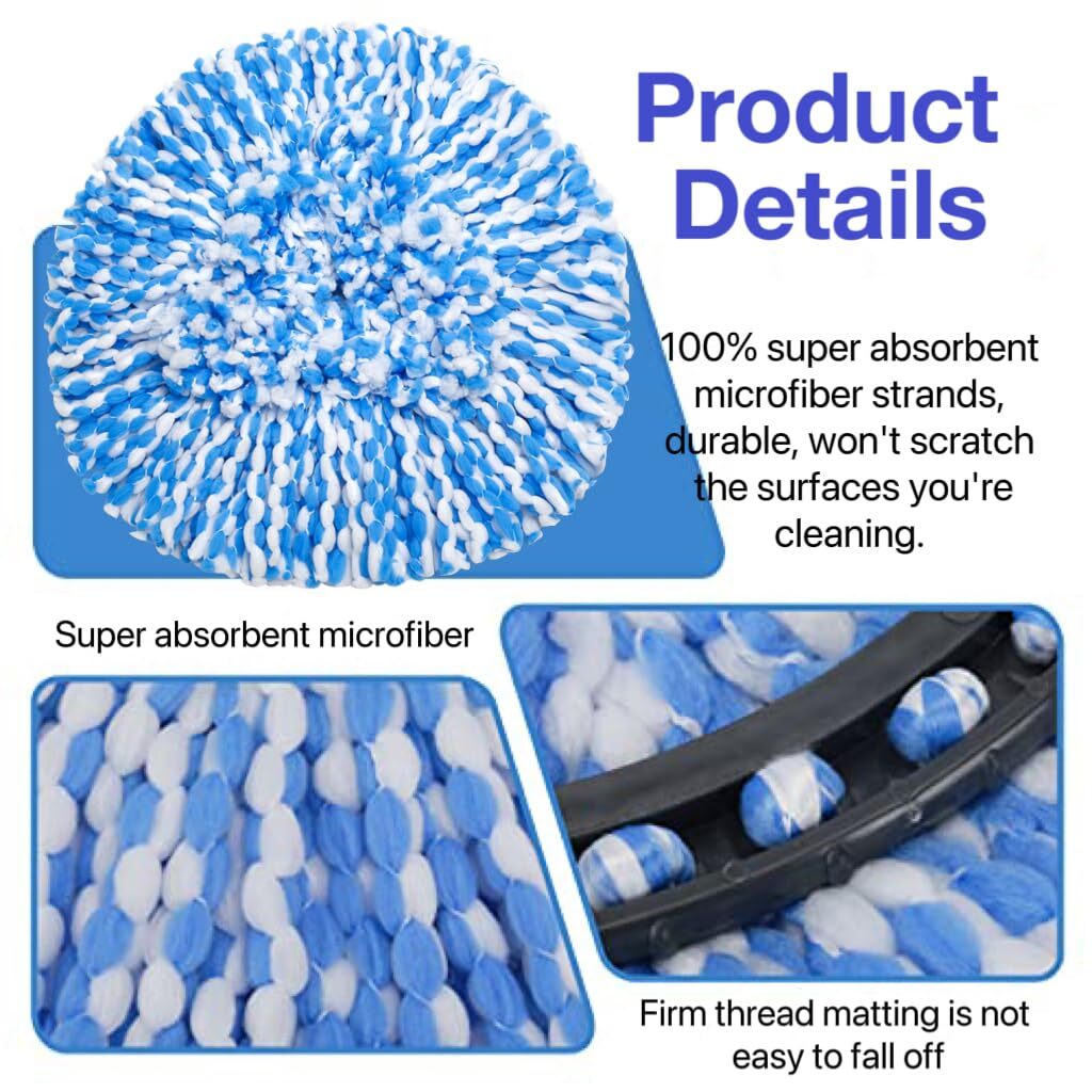 6 Pack Spin Mop Heads Replacements For Rinseclean 2 Tank Systemmicrofiber Mop Re