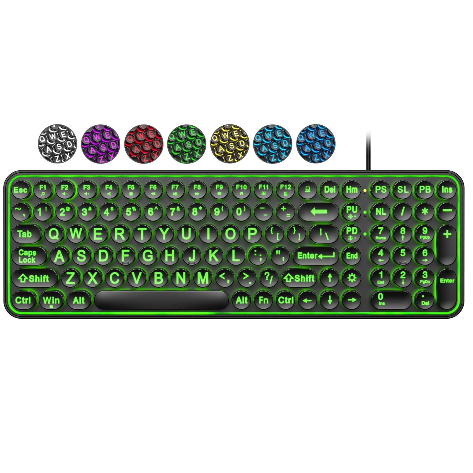 Large Print Backlit Keyboard,Usb Wired Lighted Computer Keyboard with 7-Color Ba