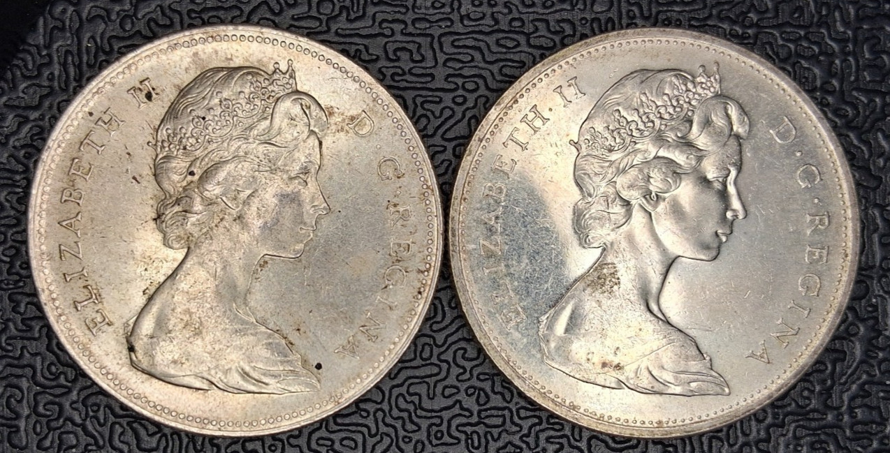Lot of 2 Canada Silver Dollars 1965 and 1966
