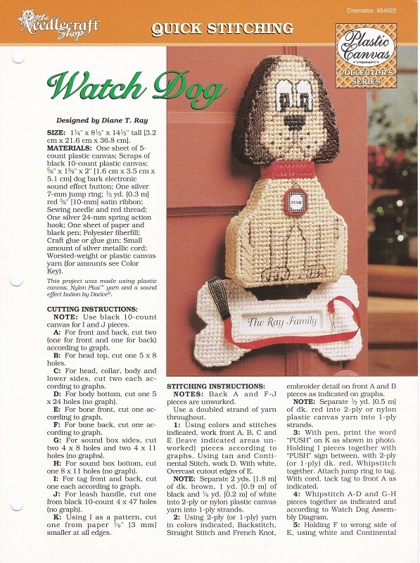 Needlecraft Shop WATCH DOG Plastic Canvas Pattern Cute Puppy