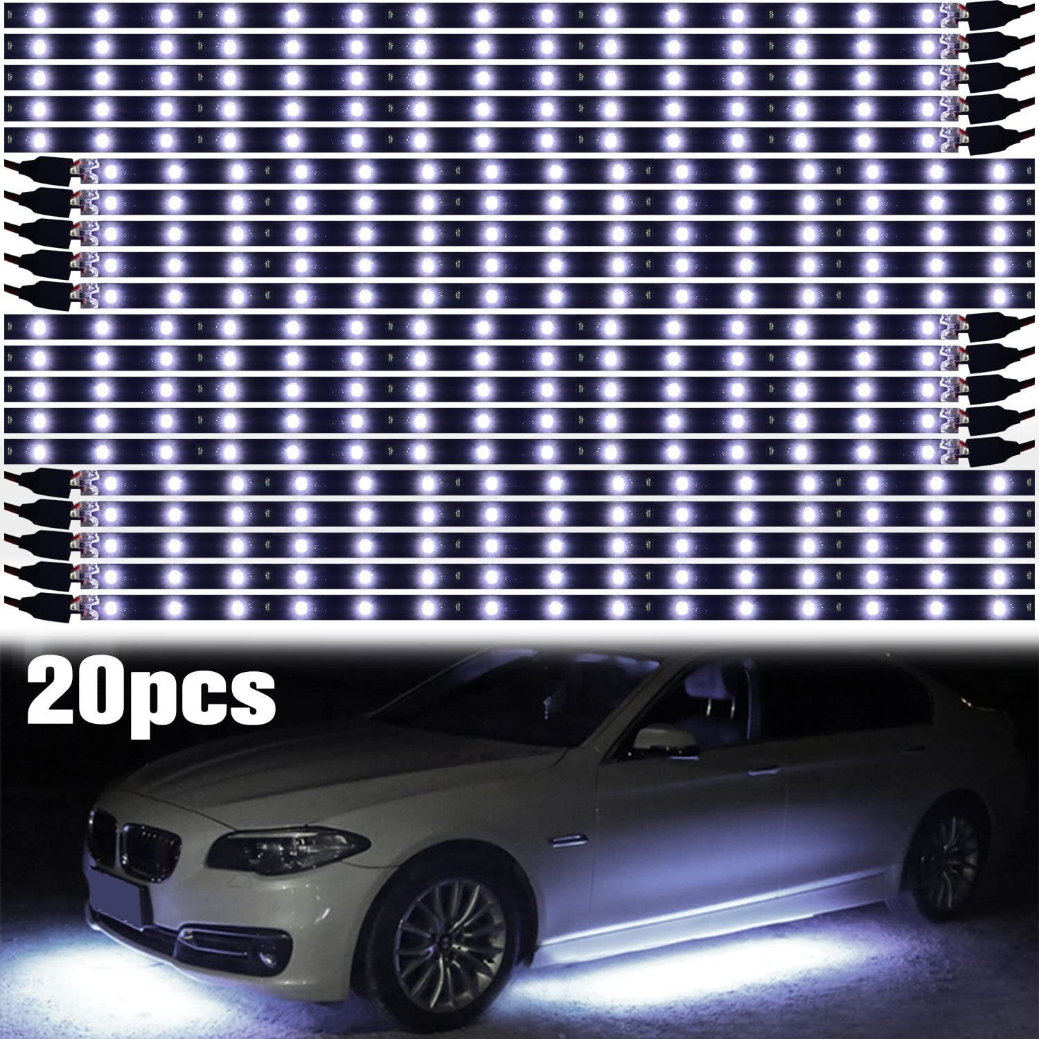 White 12v 15 Led 30cm Car Flexible Waterproof Underbody Light Strip Pack of 20