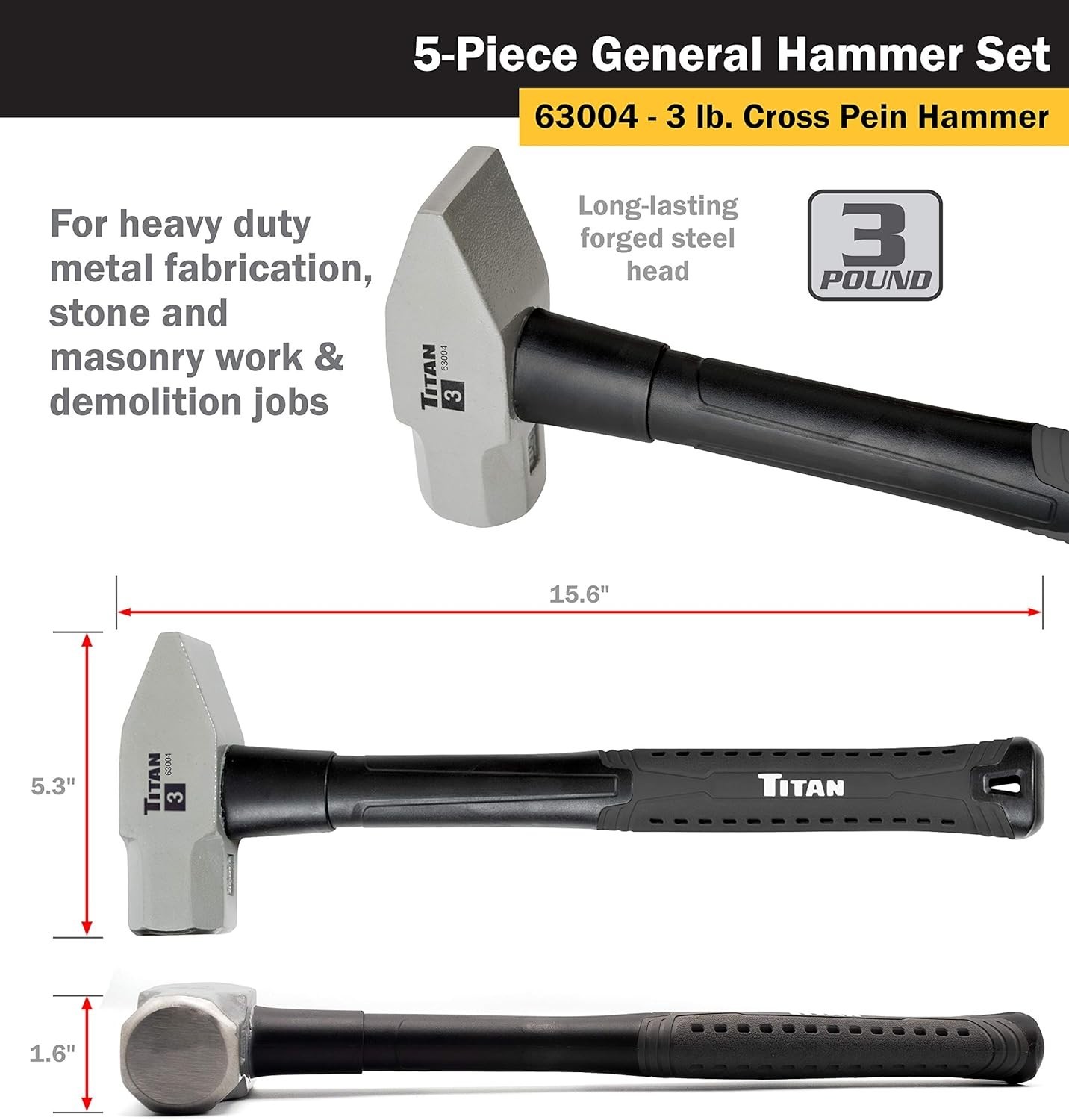 Professional 5-Piece Hammer Set with Rubber Handles