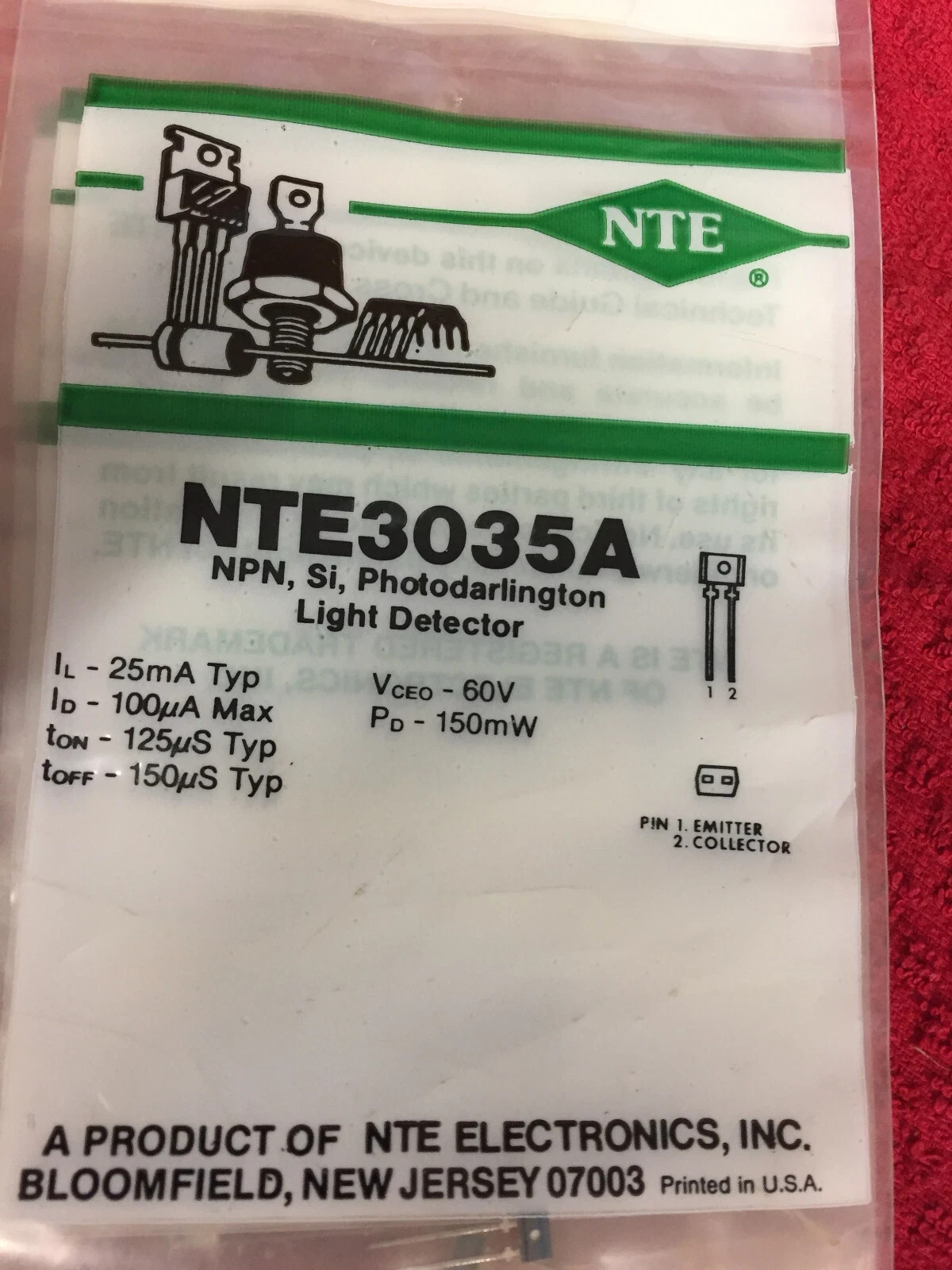 NTE3035A NPN SI, PHOTODARLINGTON LIGHT DETECTOR