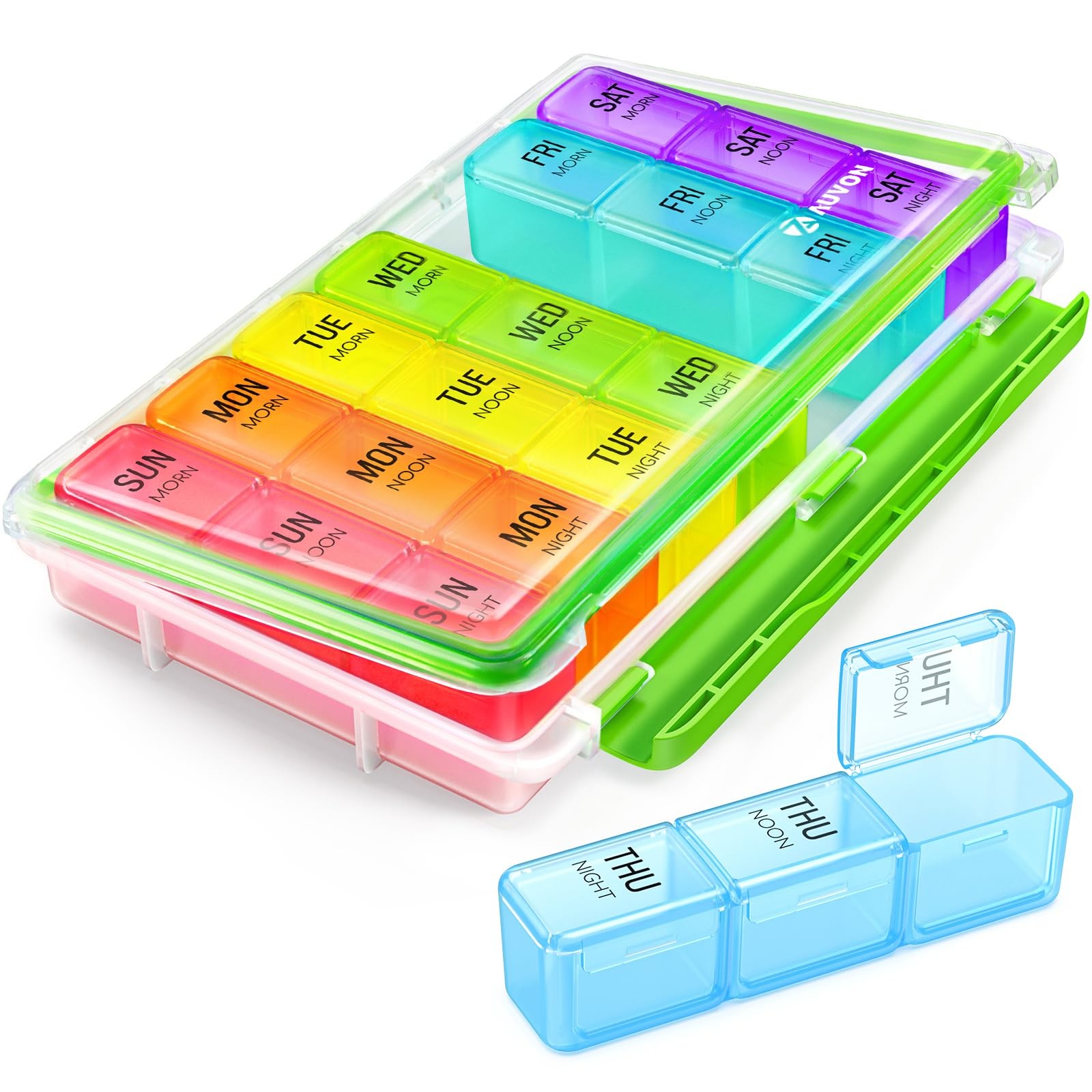 AUVON Weekly Pill Organizer 3 Times a Day with Moisture-Proof Design, Clear