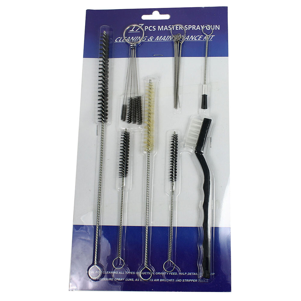 17PCS Spray Gun Rifle Pistol Cleaning Brush Set Black White Nylon Tube Nozzles