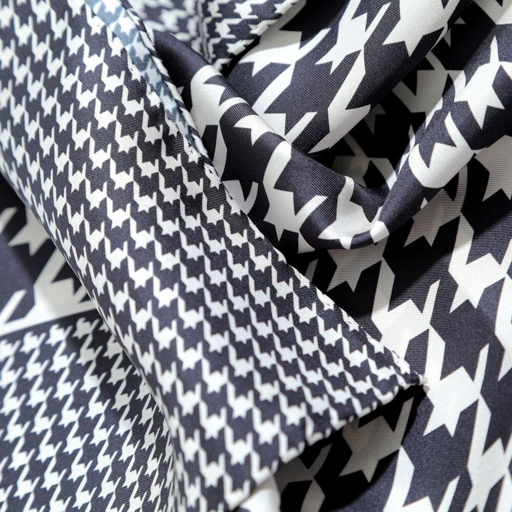 100% silk black and white houndstooth handmade women's large silk scarf-35"