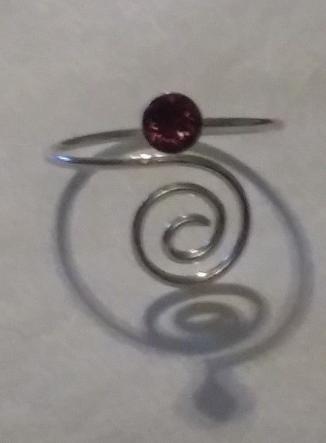 Sterling Silver 925 Toe Ring Wrap Swirl Purple Crystal Adjustable