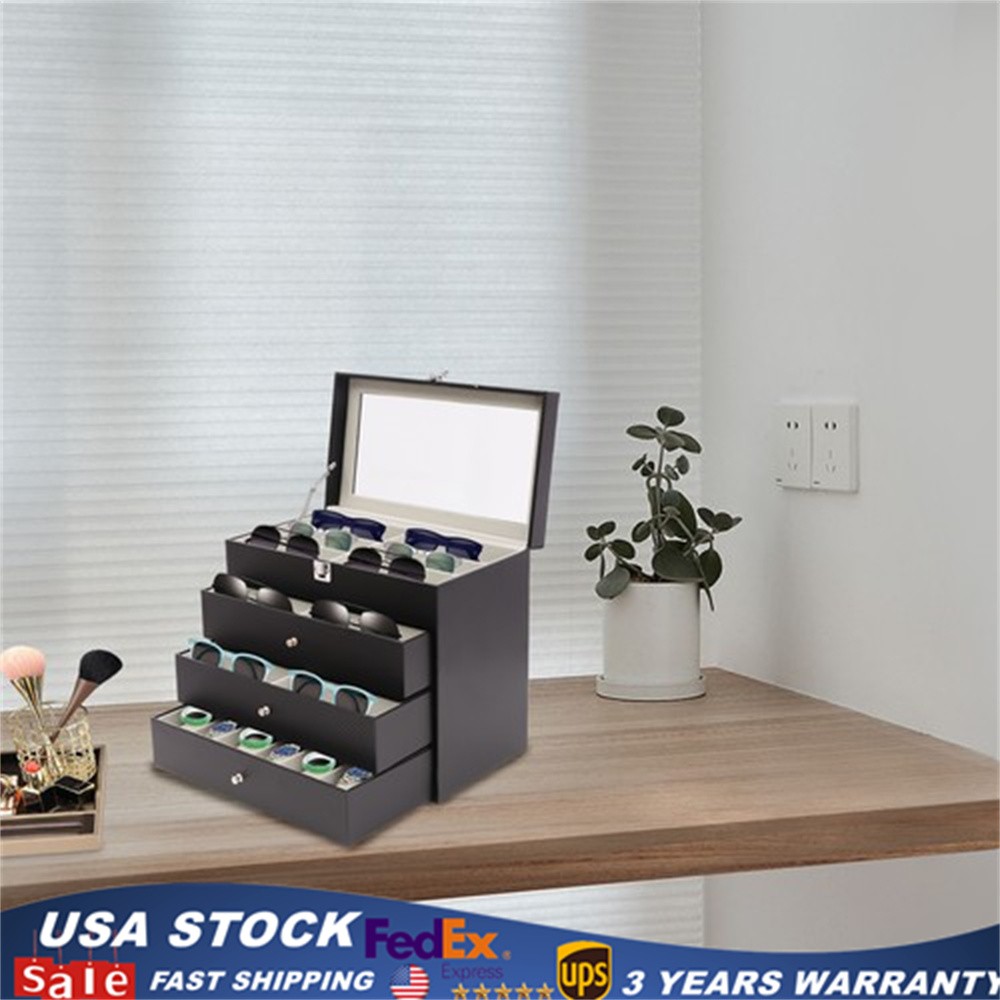 Eye Glasses & Watch Case Sunglasses Display Storage Box Holder Organizer 4 Tier