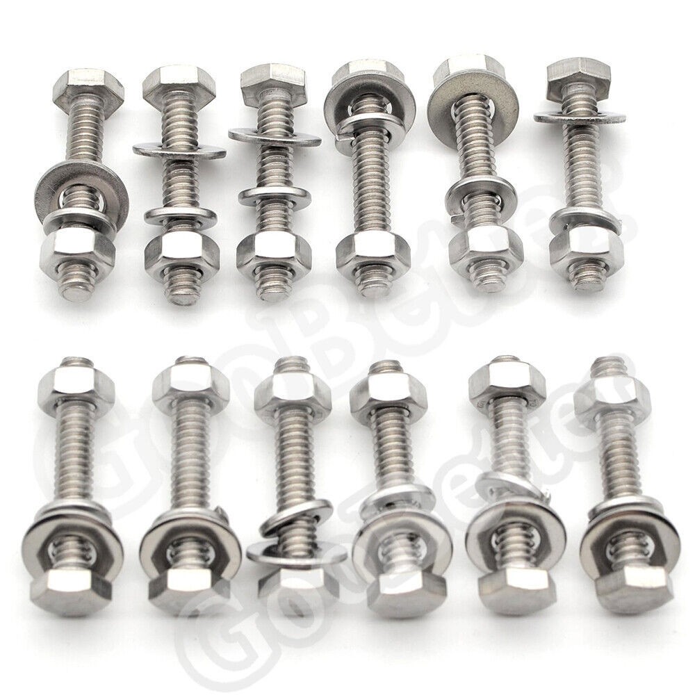 64pcs 3/8-16 Hex Head Bolt Nut Flat & Lock Washer Assortment Kit Stainless Steel