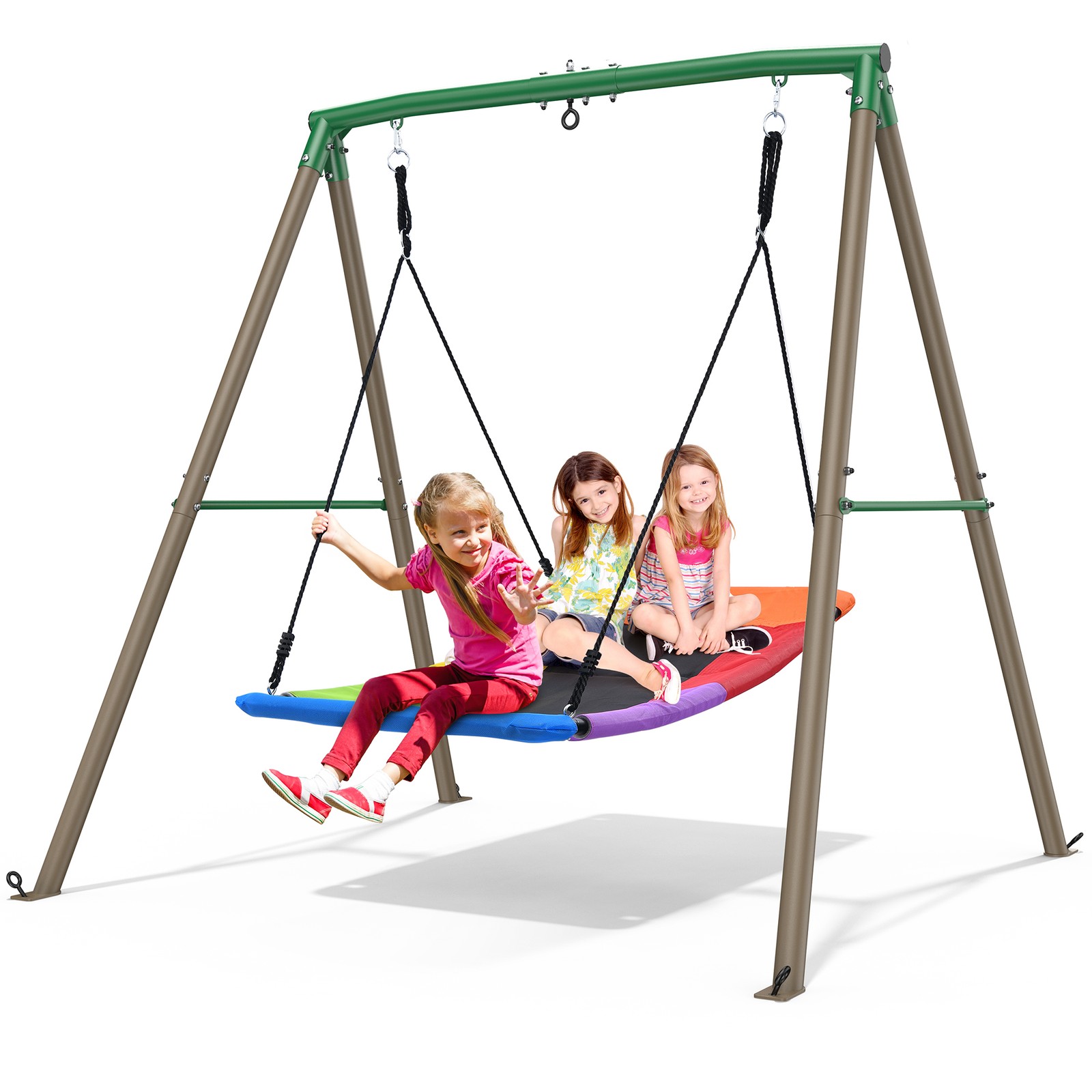Trekassy Heavy Duty A-Frame Metal Swing Set for Backyard with 60" Rainbow Swing