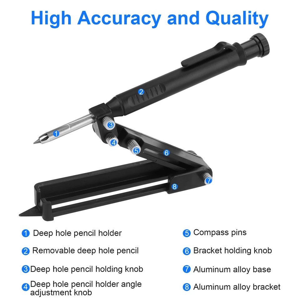 Multifunction Scribing Tool Adjustable Woodworking Measuring Construction Pencil