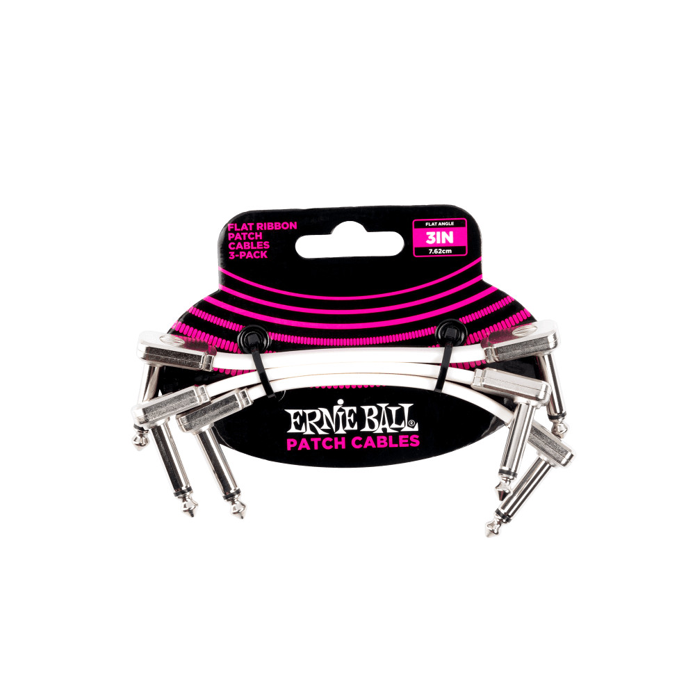 Ernie Ball 6384 Flat Ribbon Patch Cable 3in - White- 3 Pack 3"
