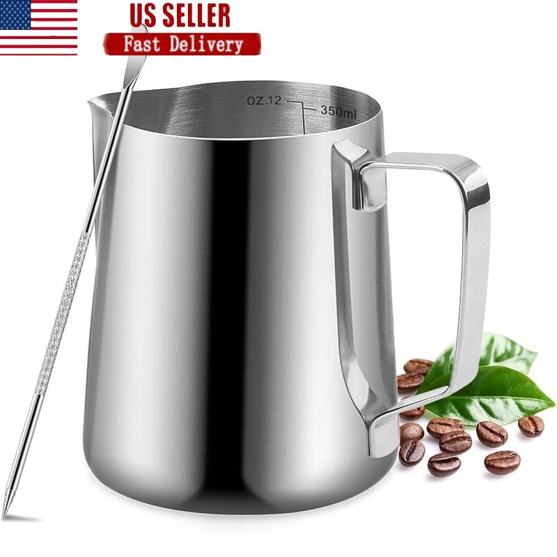Stainless Steel Milk Frothing Pitcher V-Sharp Design Latte Art & Coffee New