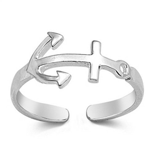 Sideways Anchor Toe Ring Genuine Sterling Silver 925 Adjustable Face Height 7 mm