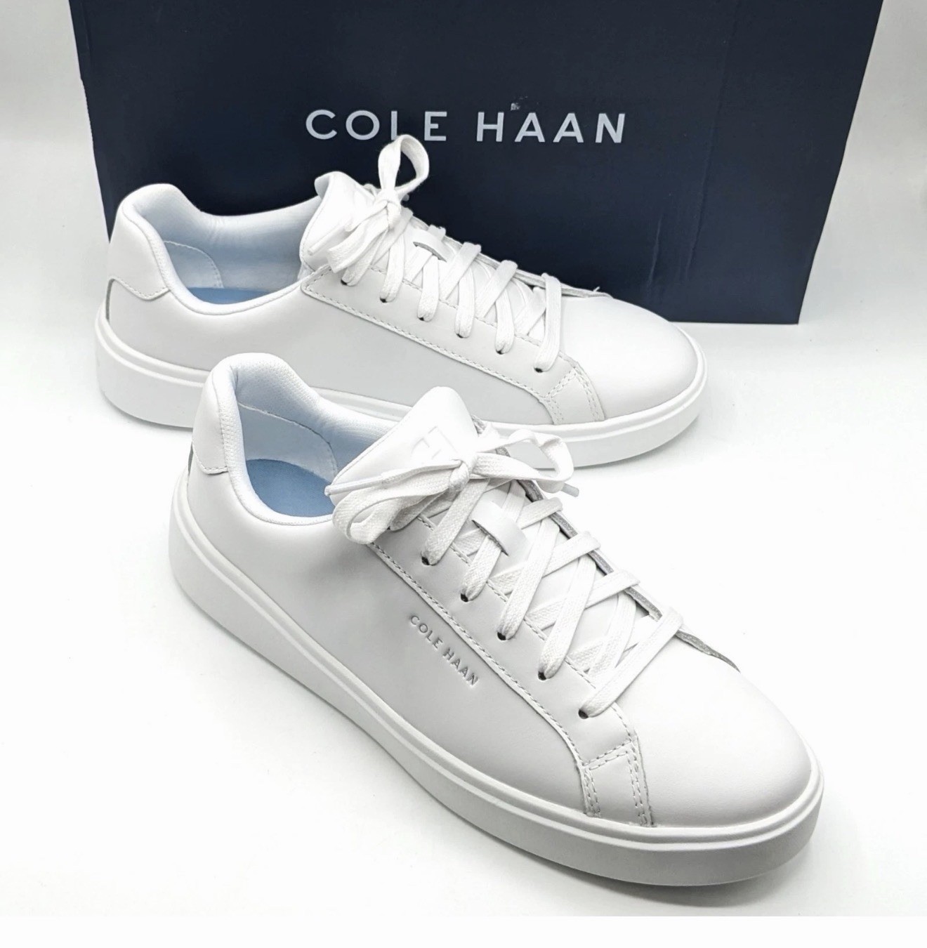 New Women's Cole Haan Grand Crosscourt Daily Leather ALL WHITE Sneaker Sz 7
