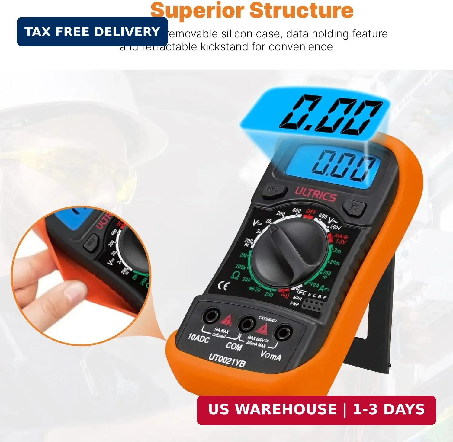 ULTRICS Digital Multimeter, Voltmeter Ammeter Ohmmeter Circuit Checker with Back