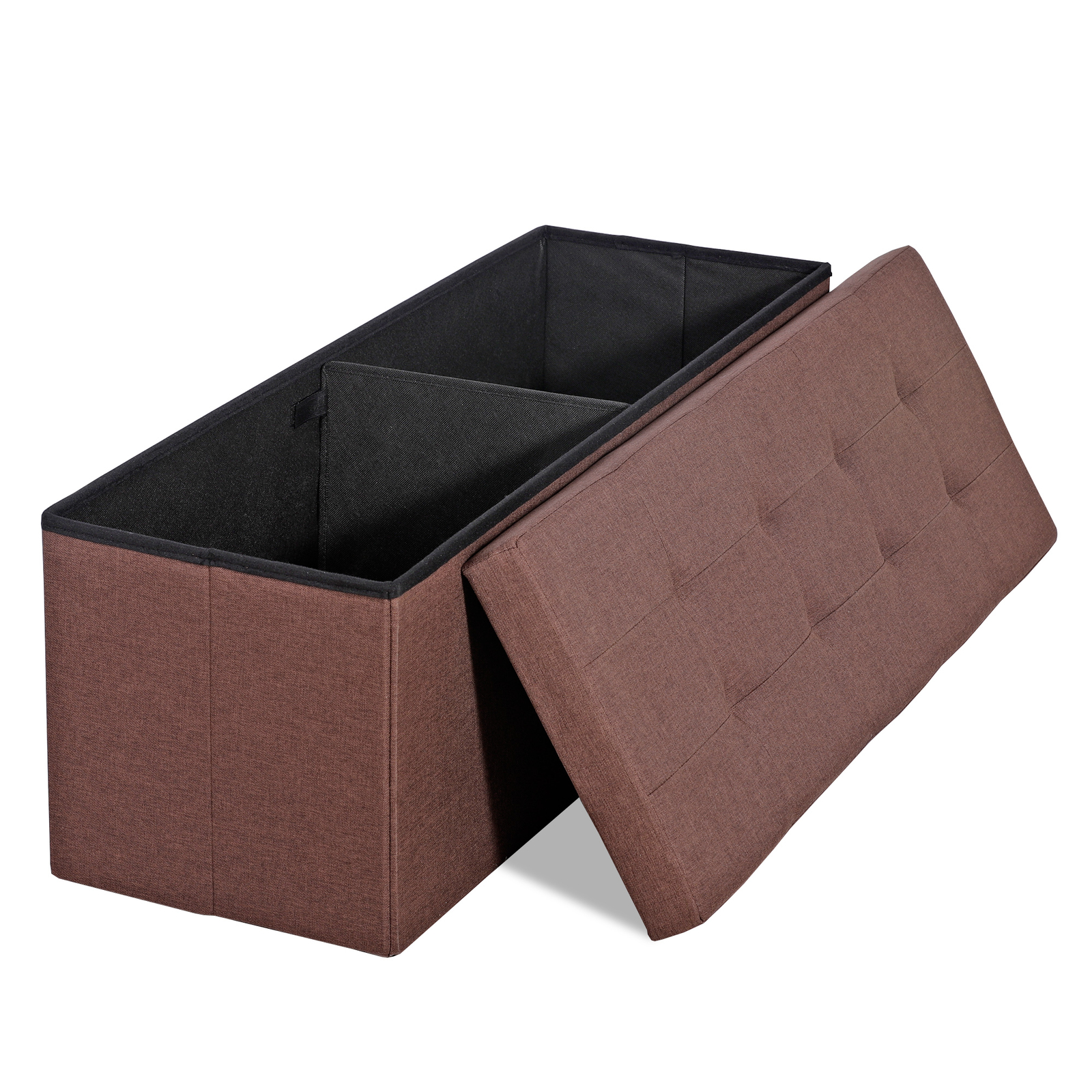 Brown Foldable Storage Ottoman Bench Storage Stools Footrest Spacious Organizer