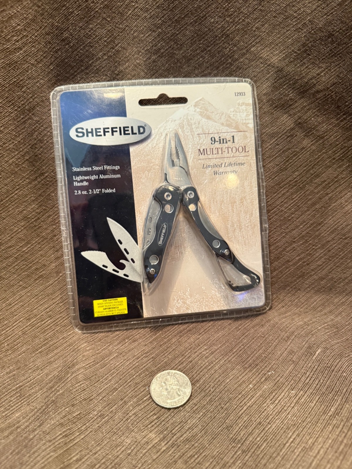 Sheffield 9-in-1 Multi-Tool #12933 Aluminum Handle 2.5" Folded NOS Sealed Bliste