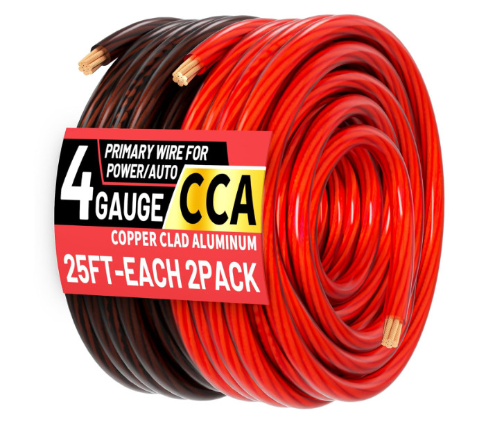Cable CCA 4AWG rojo/negro 25FT, ideal para audio de coche, RV y batería. Nuevo