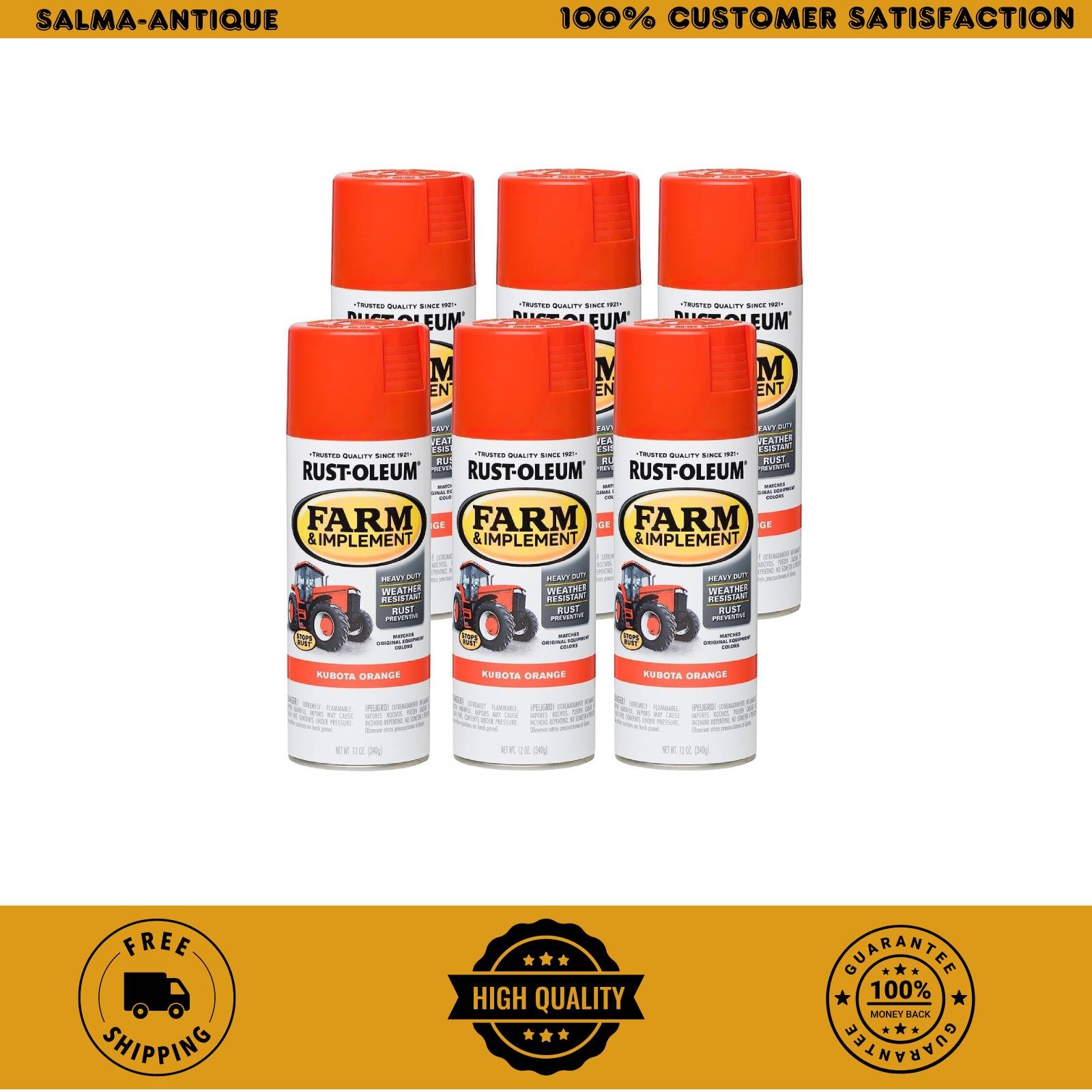 280142-6PK Farm & Implement Spray Paint, 12 oz, Kubota Orange, (Pack of 6)