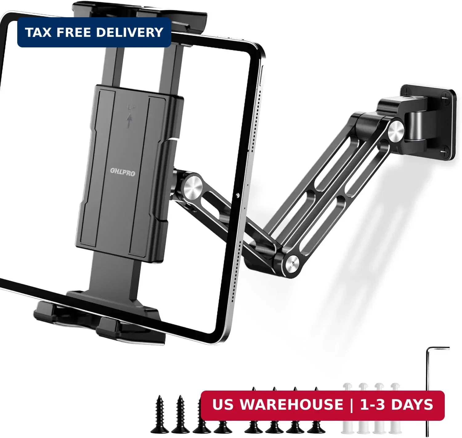 PRO Tablet Wall Mount Holder for iPad Aluminum Foldable Arm with 360° Rotations