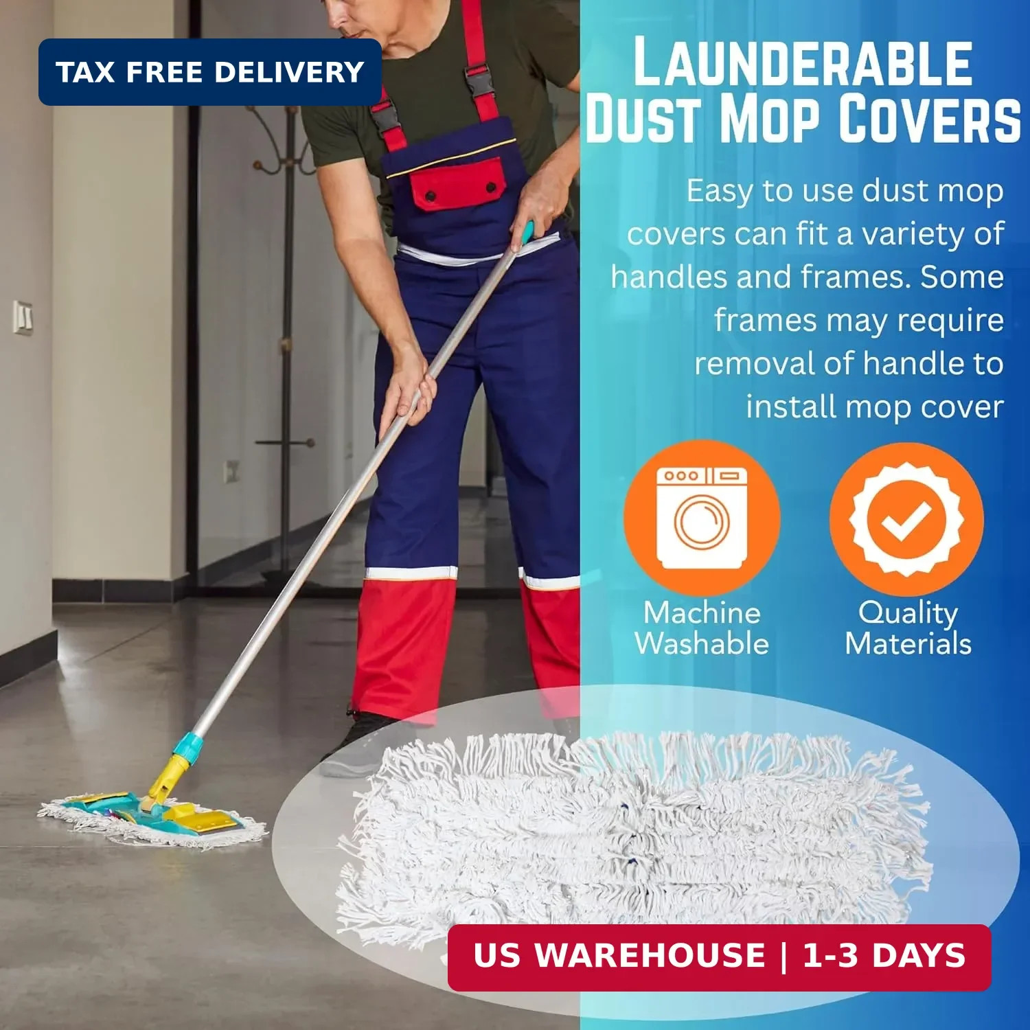 Iconikal 3 Pack Cotton Rectangular Dust Mop Head Replacement, Launderable Reusab