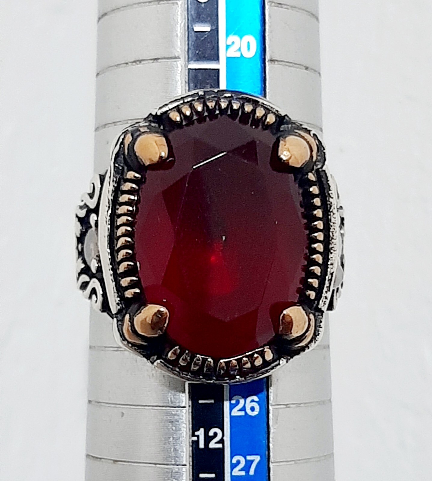 Men 925 Silver Ring Solitaire Ruby Spinel Ring Man Sterling $