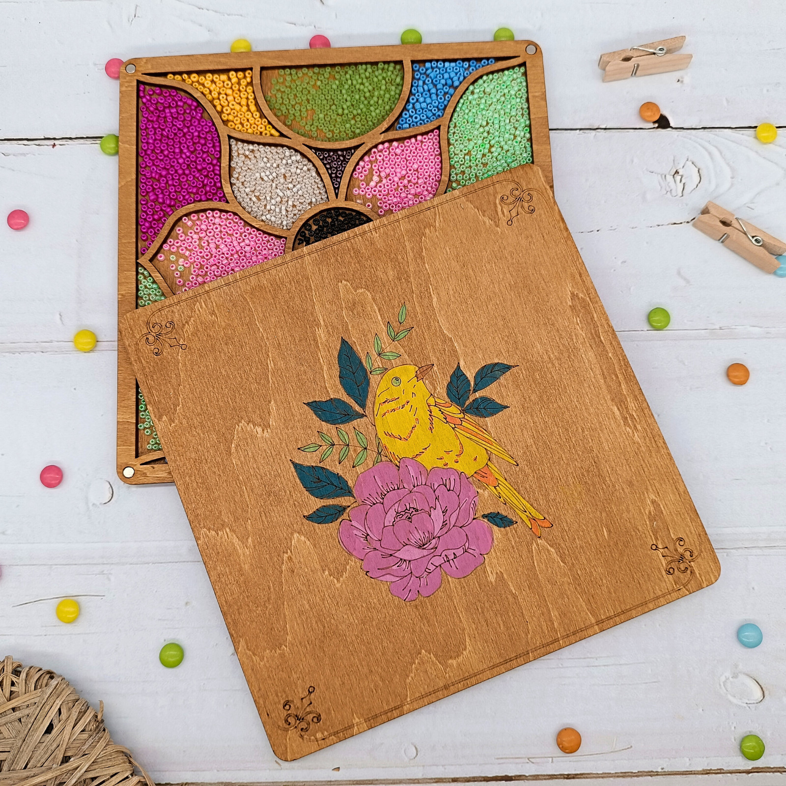 Hand-painted Wooden Bead Organizer with cover– Keep Your Crafting Neat and Tidy