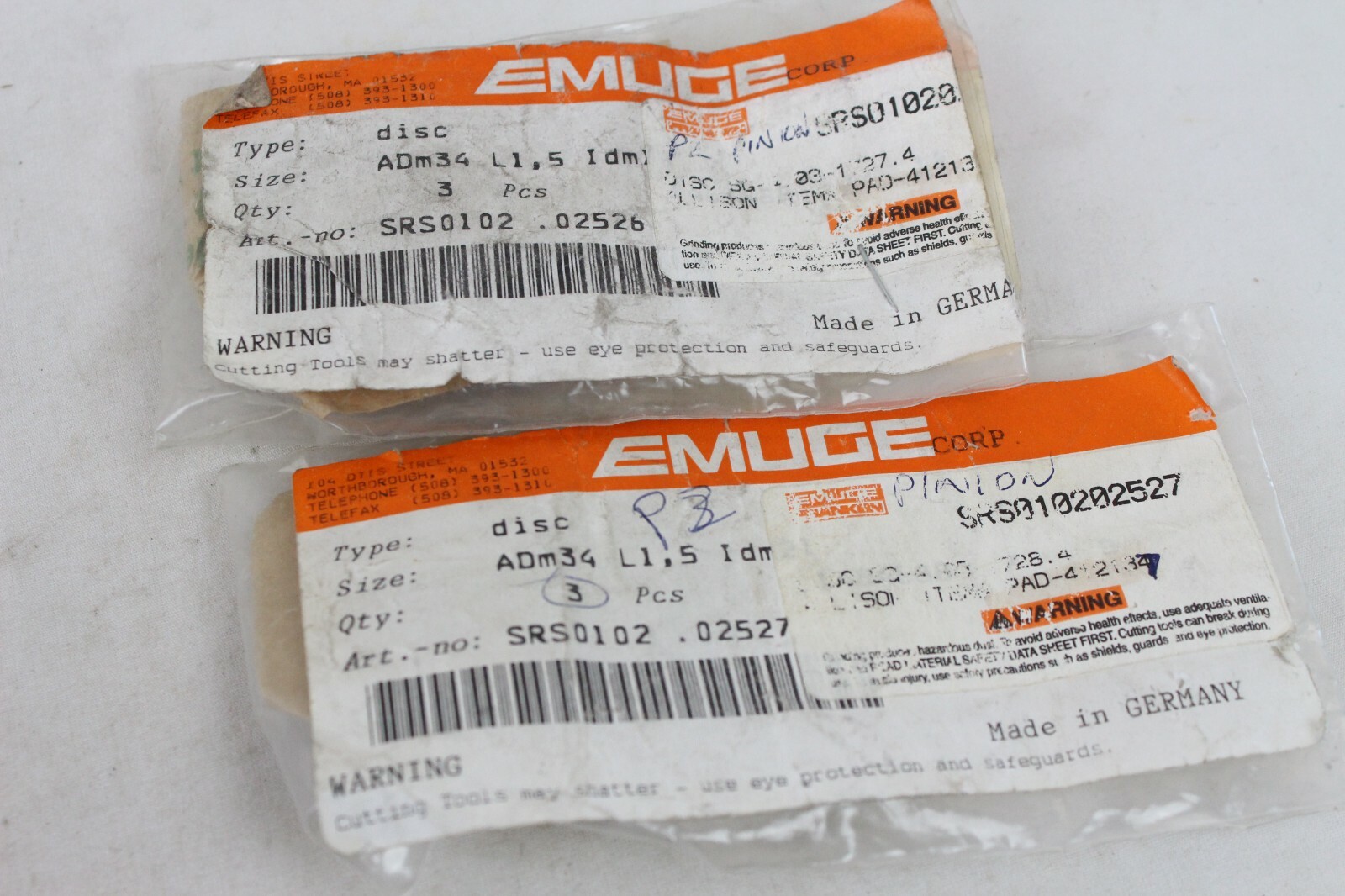 4 New NIB Emuge Corp Disc Part lot SRS010202527 PAD-412135 PAD-412137