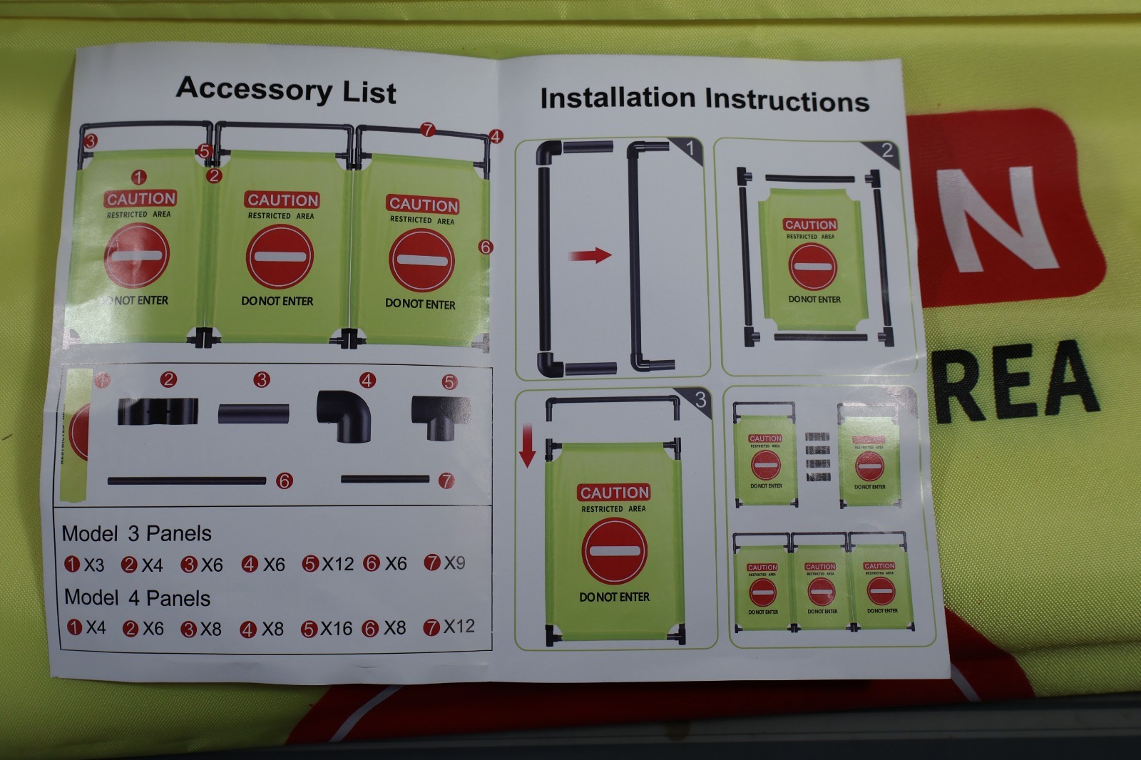 4-Panel Removable Foldable Security Gate Safety Barrier "Caution Do Not Enter"